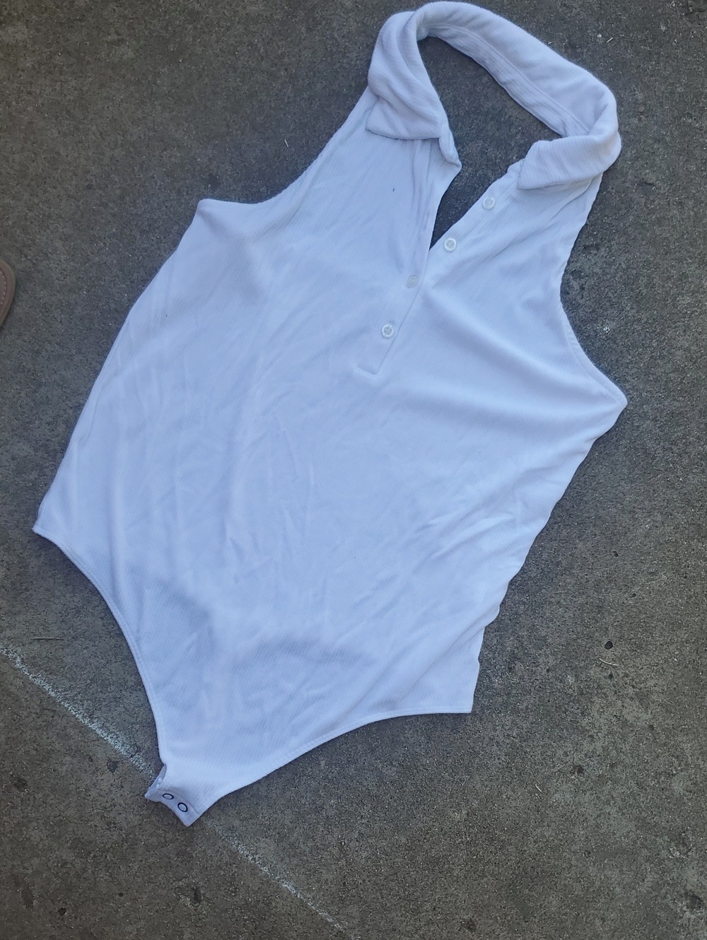 Express White Ribbed Halter Bodysuit with Button Placket